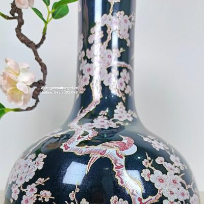 bình củ tỏi mã não chim hoa đào cao cấp tại gốm sứ trang trí